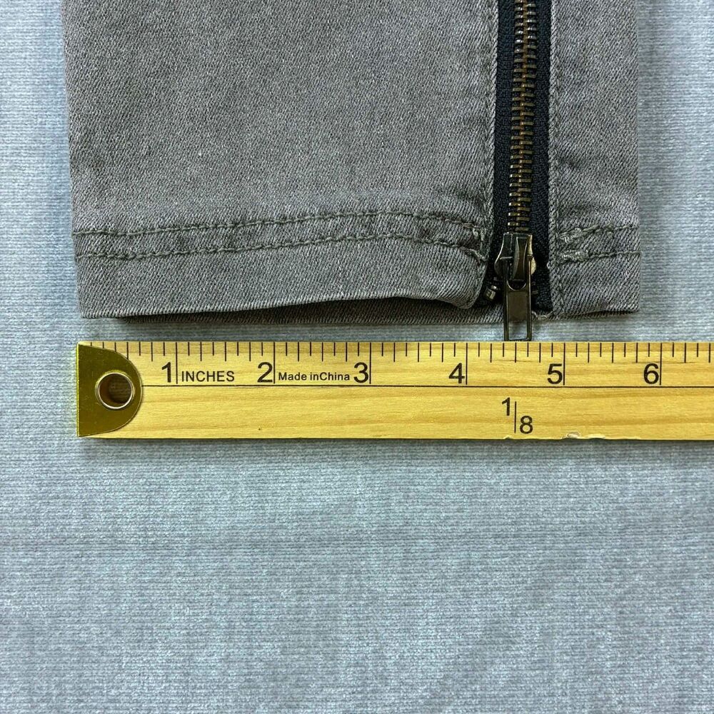 Flamingo Jeans Womens Large Moto Biker Stretch Gray Denim Zipper Ankle Pull On - Picture 9 of 9